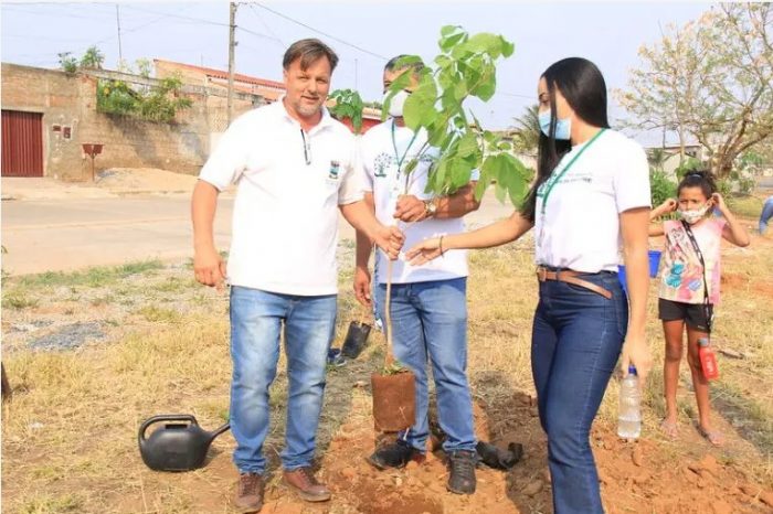 Secretaria do Meio Ambiente promove plantio nas escolas municipais de Águas Lindas.