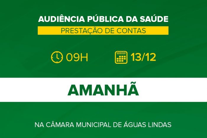 Dr. Lucas fará a prestação de contas da saúde amanhã às 9h na câmara municipal de Águas Lindas