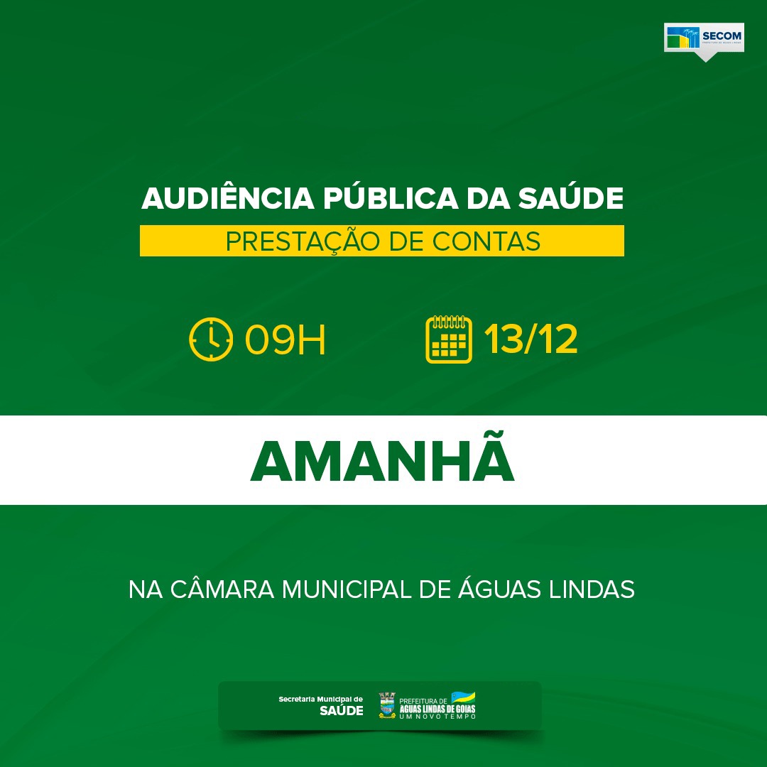 Dr. Lucas fará a prestação de contas da saúde amanhã às 9h na câmara municipal de Águas Lindas