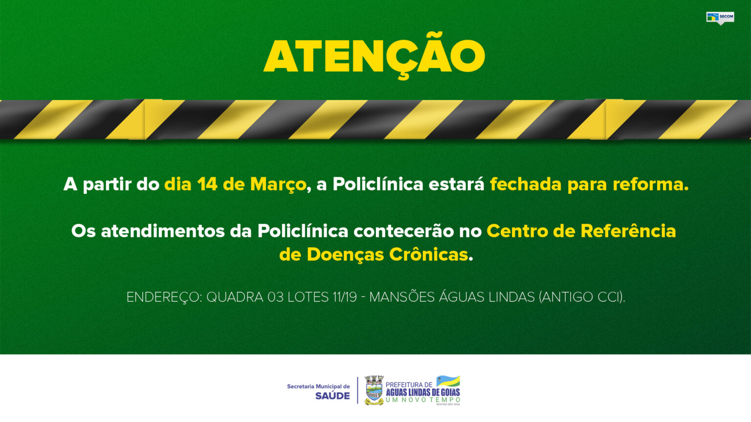 Aviso importante: novo local de funcionamento da Policlínica