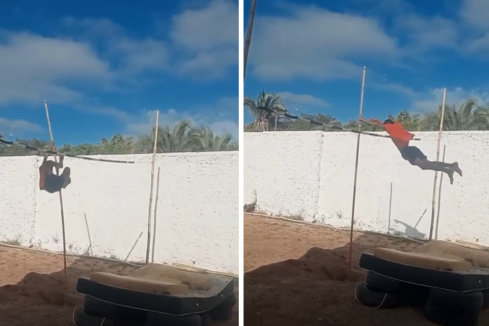Menino viraliza ao postar salto com vara em local improvisado e é notado por campeão olímpico